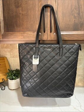 Tahari Black Quilted Leather Tote